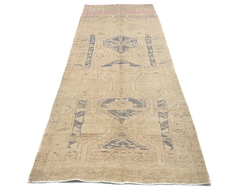 11 Ft Vintage Brown Persian Style Hand Knotted Low Pile Wool Runner Rug